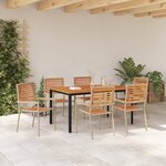 Ensemble de salle à manger de 7 pièces vidaXL en poly rotin beige et acacia