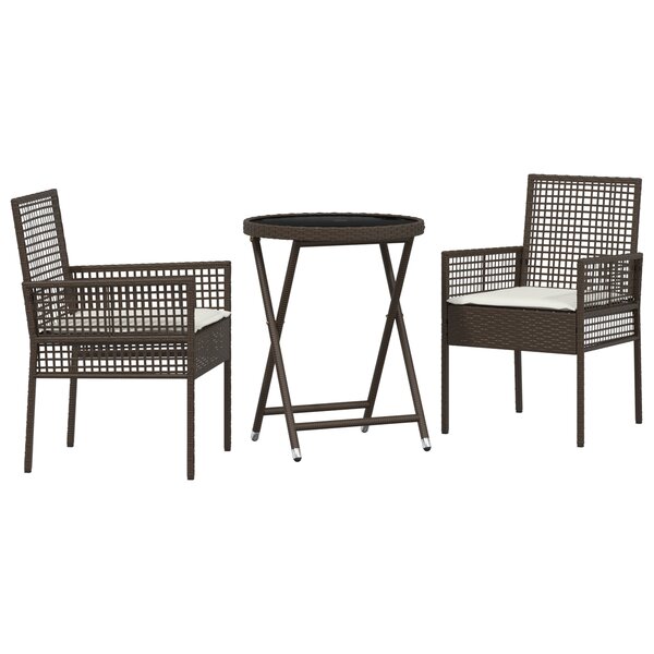 Ensemble de bistro de jardin 3 pièces vidaXL avec coussins en poly rotin marron