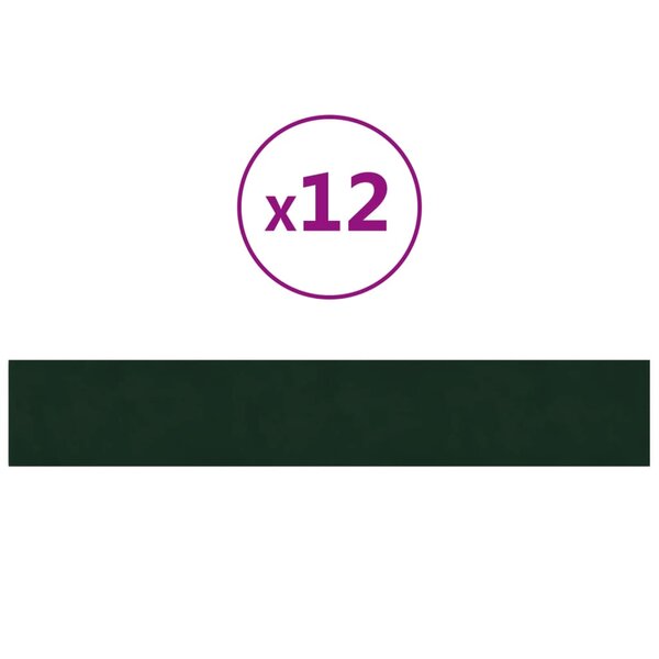 vidaXL Panneaux muraux 12 Pièces Vert foncé 90x15 cm Velours 1 62 m²