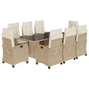 vidaXL Ensemble à manger de jardin et coussins 9 Pièces beige Poly rotin