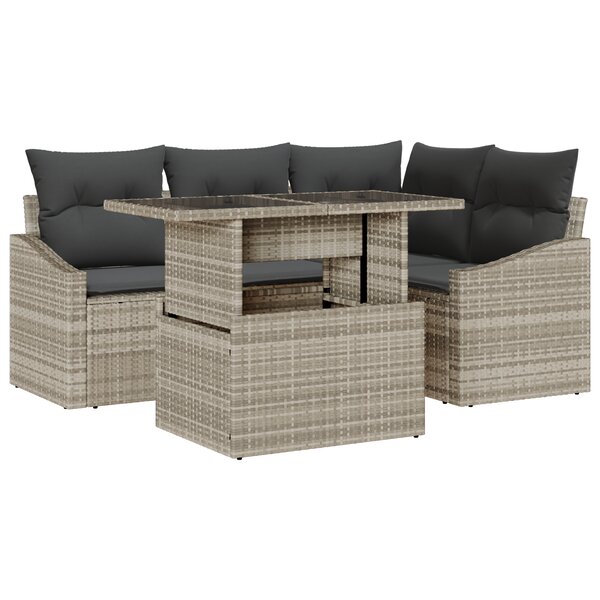 vidaXL Ensemble de canapés de jardin 5 pièces avec coussins gris clair en poly rotin
