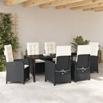 vidaXL Ensemble de jardin 7 pièces avec coussins en rotin noir
