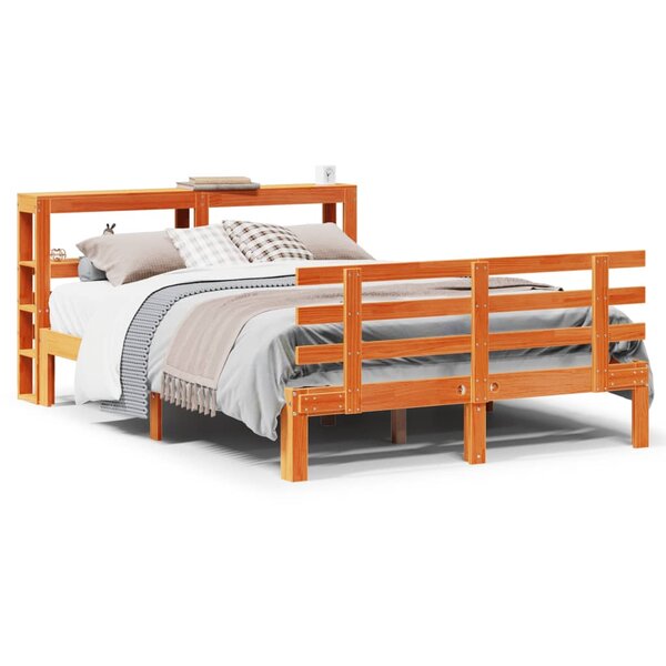 vidaXL Cadre de lit et tête de lit sans matelas cire marron 140x190 cm