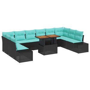 vidaXL Ensemble de canapé de jardin 11 Pièces Noir Poly rotin