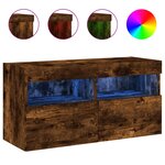 vidaXL Meuble TV mural avec lumières LED chêne fumé 80x30x40 cm