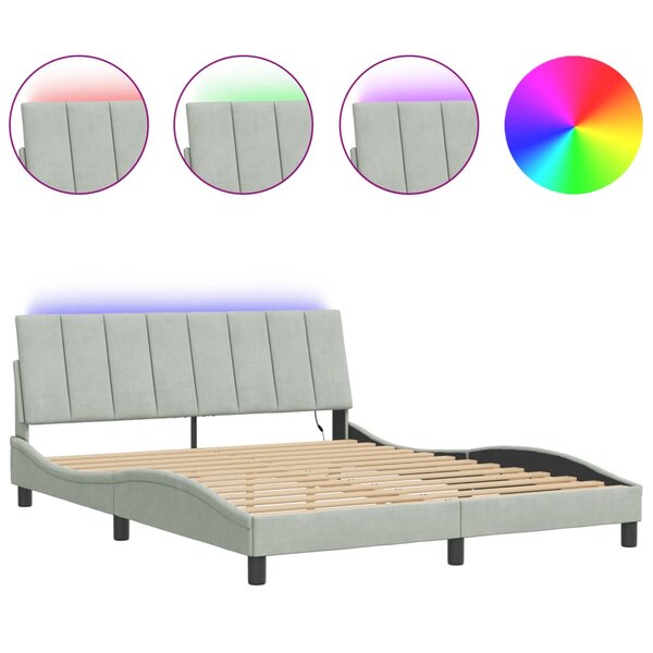 vidaXL Cadre de lit avec LED sans matelas gris clair 160x200cm velours