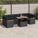 vidaXL Salon de jardin avec coussins 8 Pièces noir résine tressée acacia