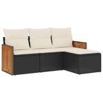 vidaXL Salon de jardin 4 Pièces avec coussins noir résine tressée