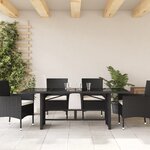vidaXL Table de jardin avec dessus en verre noir résine tressée