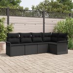 vidaXL Ensemble de canapé de jardin 5 pièces avec coussins en noir Poly Rattan