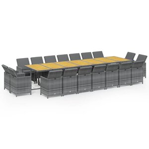 vidaXL Ensemble à manger de jardin coussins 19 Pièces Gris Résine tressée