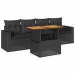 vidaXL Salon de jardin 5 Pièces avec coussins noir résine tressée