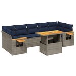 vidaXL Salon de jardin 8 Pièces avec coussins gris résine tressée