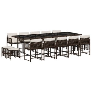 vidaXL Ensemble à manger de jardin avec coussins 15 Pièces marron rotin