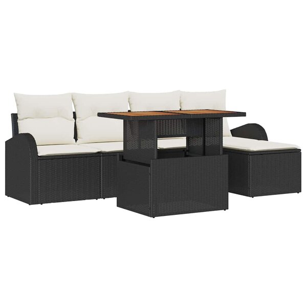 vidaXL Ensemble de canapé de jardin 6 Pièces Noir Poly rotin