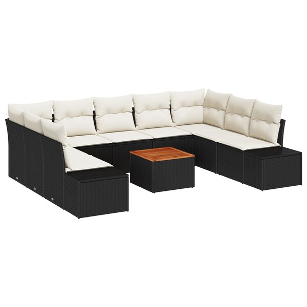 vidaXL Ensemble de canapé de jardin 10 pièces avec coussins en poly rotin noir et acacia