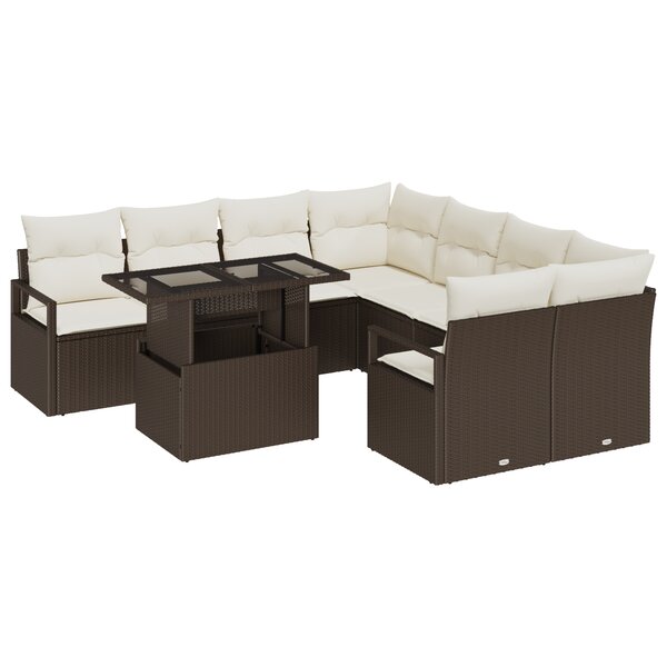 Ensemble de Canapé de Jardin vidaXL 9 Pièces avec Coussins Marron Poly Rattan