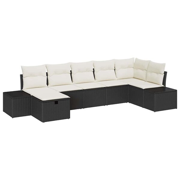 vidaXL Ensemble de canapé de jardin 7 Pièces Noir 55 x 62 x 69 cm