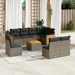 vidaXL Salon de jardin 9 Pièces avec coussins gris résine tressée