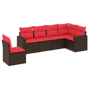 vidaXL Salon de jardin 6 Pièces avec coussins marron résine tressée