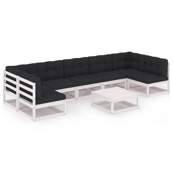 vidaXL Salon de jardin avec coussins 8 Pièces blanc bois de pin massif