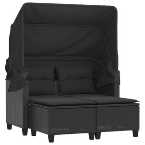 vidaXL Canapé de jardin 2 places avec auvent et tabourets noir rotin