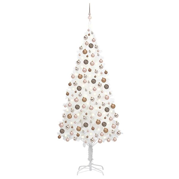 vidaXL Arbre de Noël artificiel pré-éclairé et boules blanc 210 cm