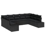vidaXL Set de jardin 9 pièces avec coussins - Rattan Noir