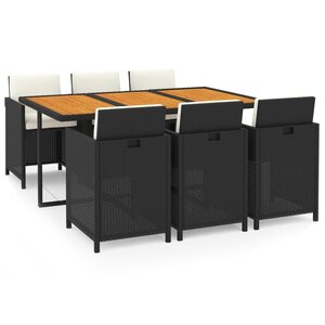 vidaXL Ensemble à manger de jardin coussins 7Pièces Résine tressée Noir