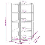 vidaXL Étagère d'angle 5 niveaux Gris Acier et bois d'ingénierie