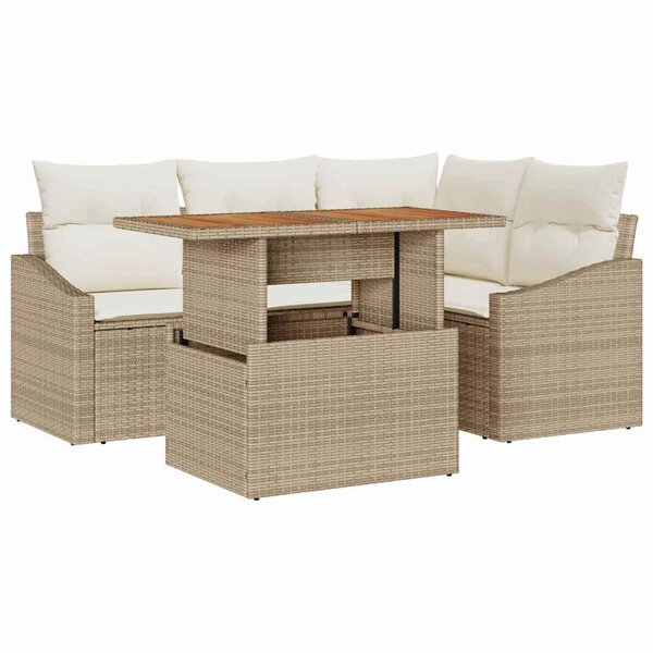 vidaXL Ensemble de canapé de jardin 5 Pièces Beige Poly rotin