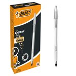 Stylo bille CRISTAL SHINE Pointe Moyenne 1 mm Noir Corps Argent x 20 BIC