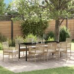 vidaXL Ensemble de salle à manger de jardin 9 pièces avec coussins Beige Poly Rattan
