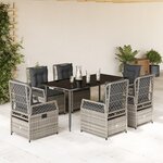 vidaXL Ensemble à manger de jardin et coussins 7 Pièces gris rotin