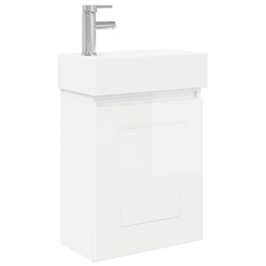 vidaXL Meuble de salle de bain avec robinet Blanc brillant