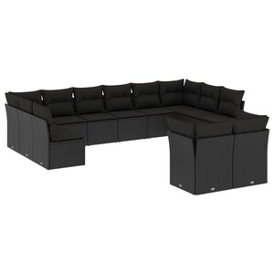 vidaXL Salon de jardin 12 Pièces avec coussins noir résine tressée