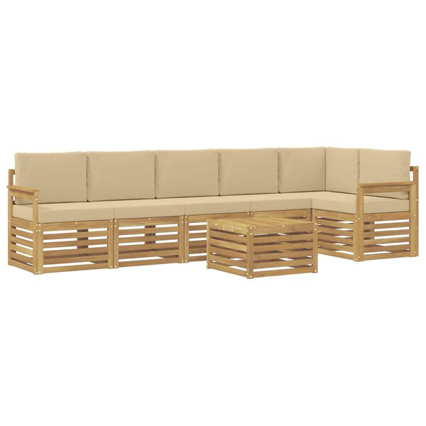 vidaXL Ensemble de canapés d'extérieur 7 Pièces Blanc et Beige