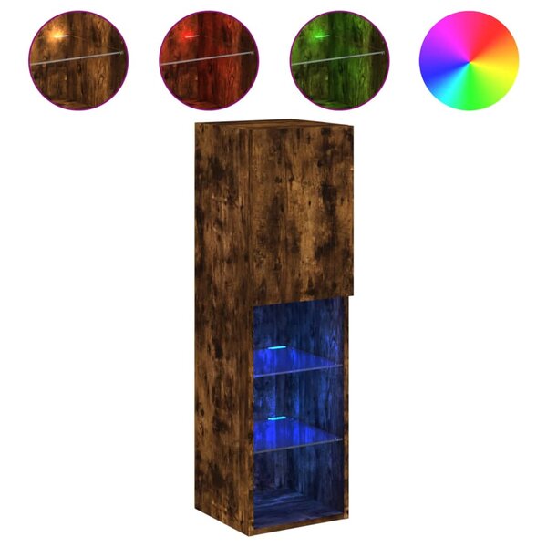 vidaXL Meuble TV avec lumières LED chêne fumé 30 5x30x102 cm