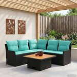 vidaXL Ensembles de meubles 4 Pièces Noir et turquoise Rotin PE
