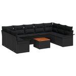 vidaXL Ensemble de 10 pièces de sofa de jardin avec coussins Noir Poly Rotin Acacia