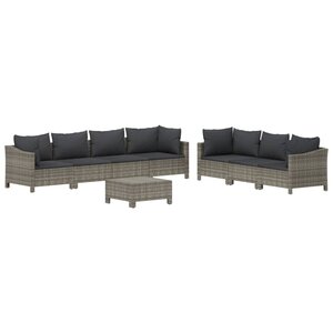 Salon de jardin meuble d'extérieur ensemble de mobilier 8 pièces avec coussins gris résine tressée 02_0017600