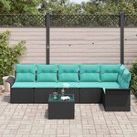 vidaXL Ensemble de canapé de jardin avec coussin 7 Pièces Noir polyrotin