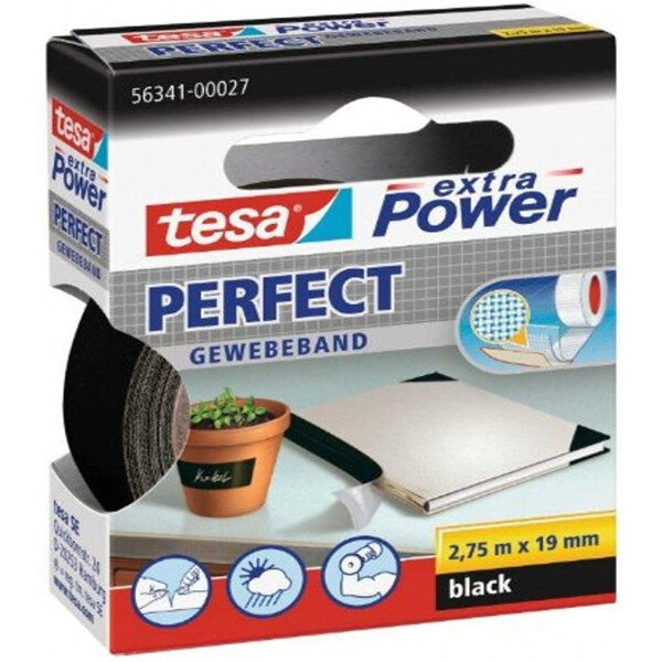 Ruban adhésif toilé réparation fixation tesa power effect 2 75m x 19mm noir