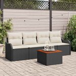 vidaXL Ensemble de canapé de jardin avec coussin 5 Pièces Noir et Crème