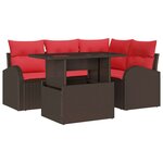vidaXL Ensemble de canapé de jardin 5 Pièces Marron et rouge polyrotin
