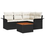 Ensemble de canapé de jardin 5 pièces avec coussins en rotin noir