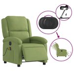 vidaXL Fauteuil inclinable de massage électrique vert clair velours