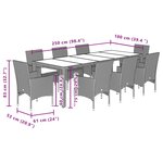 vidaXL Ensemble à manger de jardin et coussins 9 Pièces beige rotin verre
