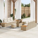 vidaXL Ensemble de canapés de jardin 9 pièces avec coussins en poly rotin beige et acacia