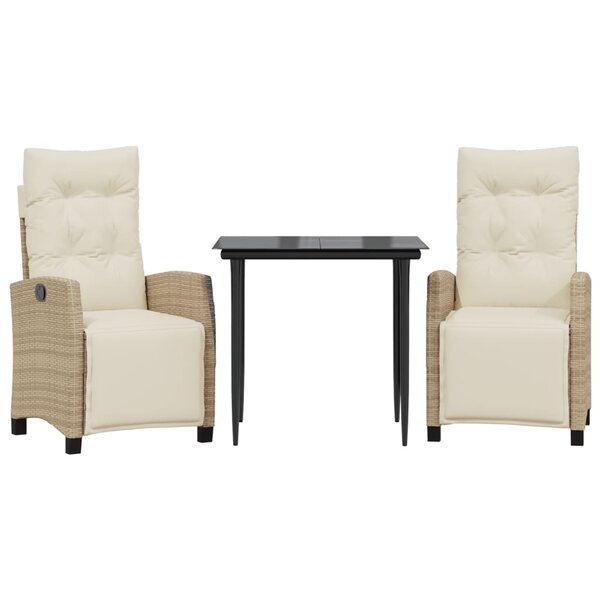 vidaXL Ensemble à manger de jardin et coussins 3 Pièces Beige poly rotin